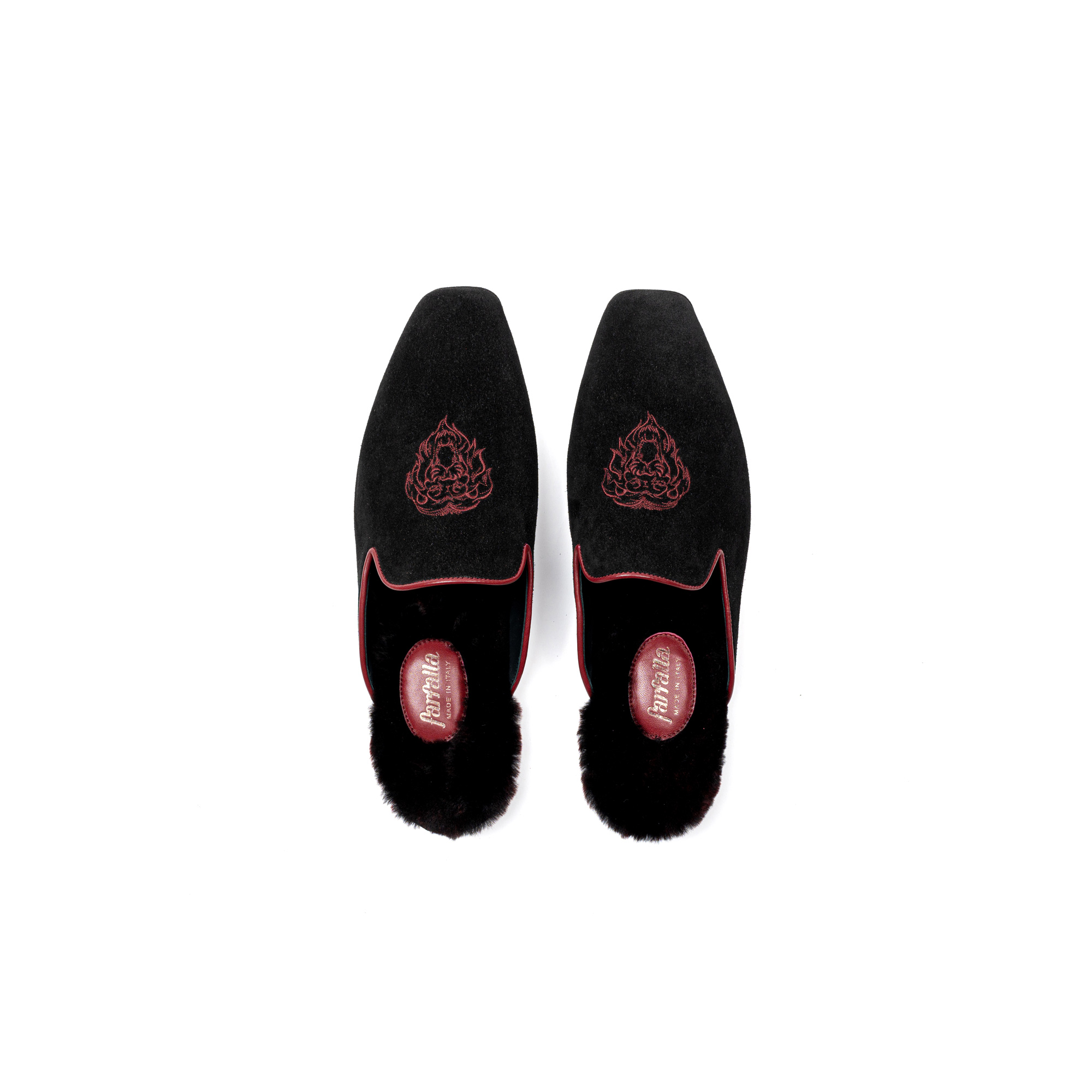 Luxury black velour indoor slipper - Farfalla italian slippers
