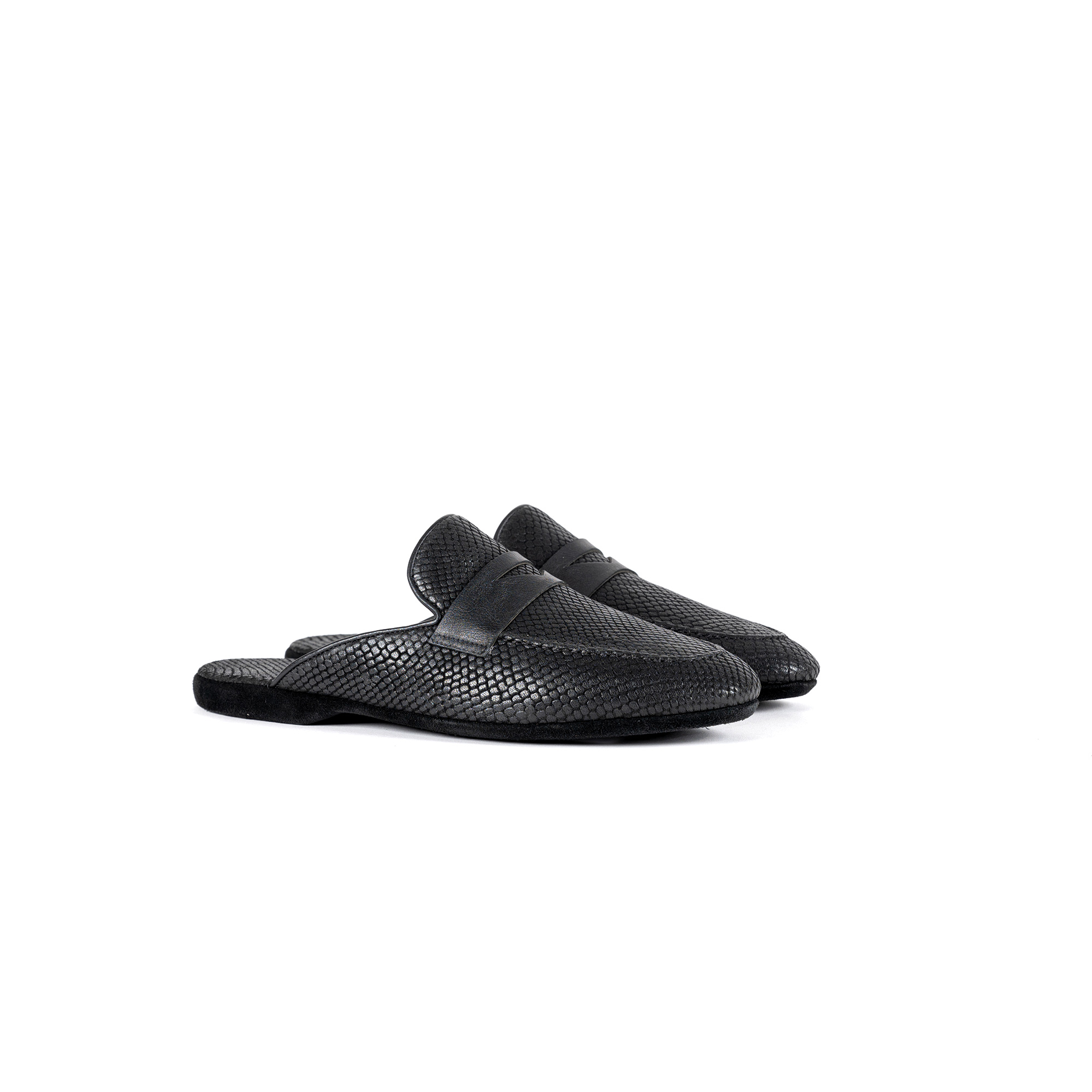 Indoor luxury black exotic printed leather slipper - Farfalla italian slippers
