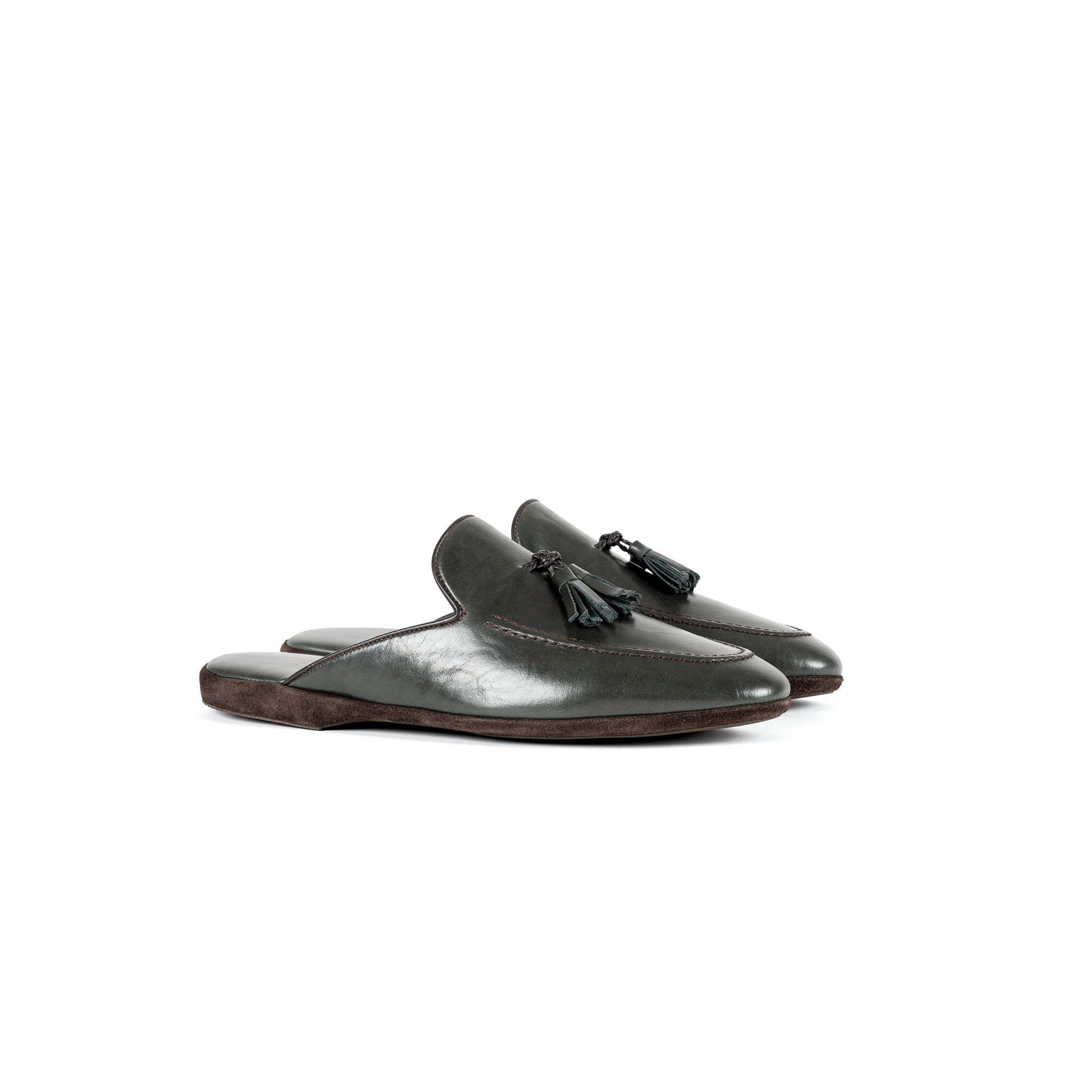 Pantofola interno classico in pelle vitello verde - Farfalla italian slippers