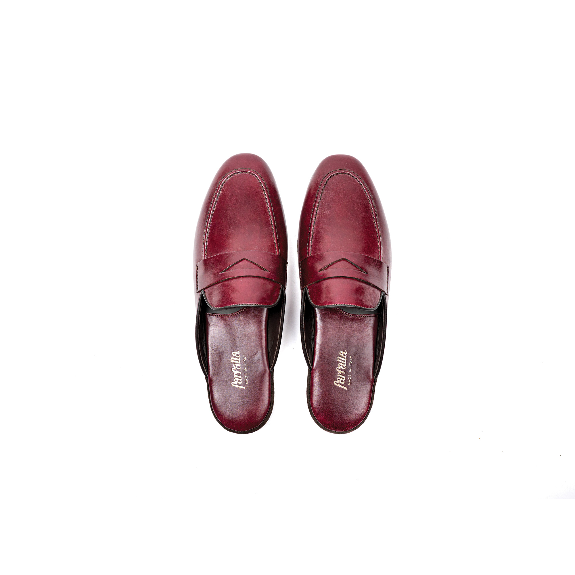 Pantofola interno classico in pelle vitello bordeaux - Farfalla italian slippers