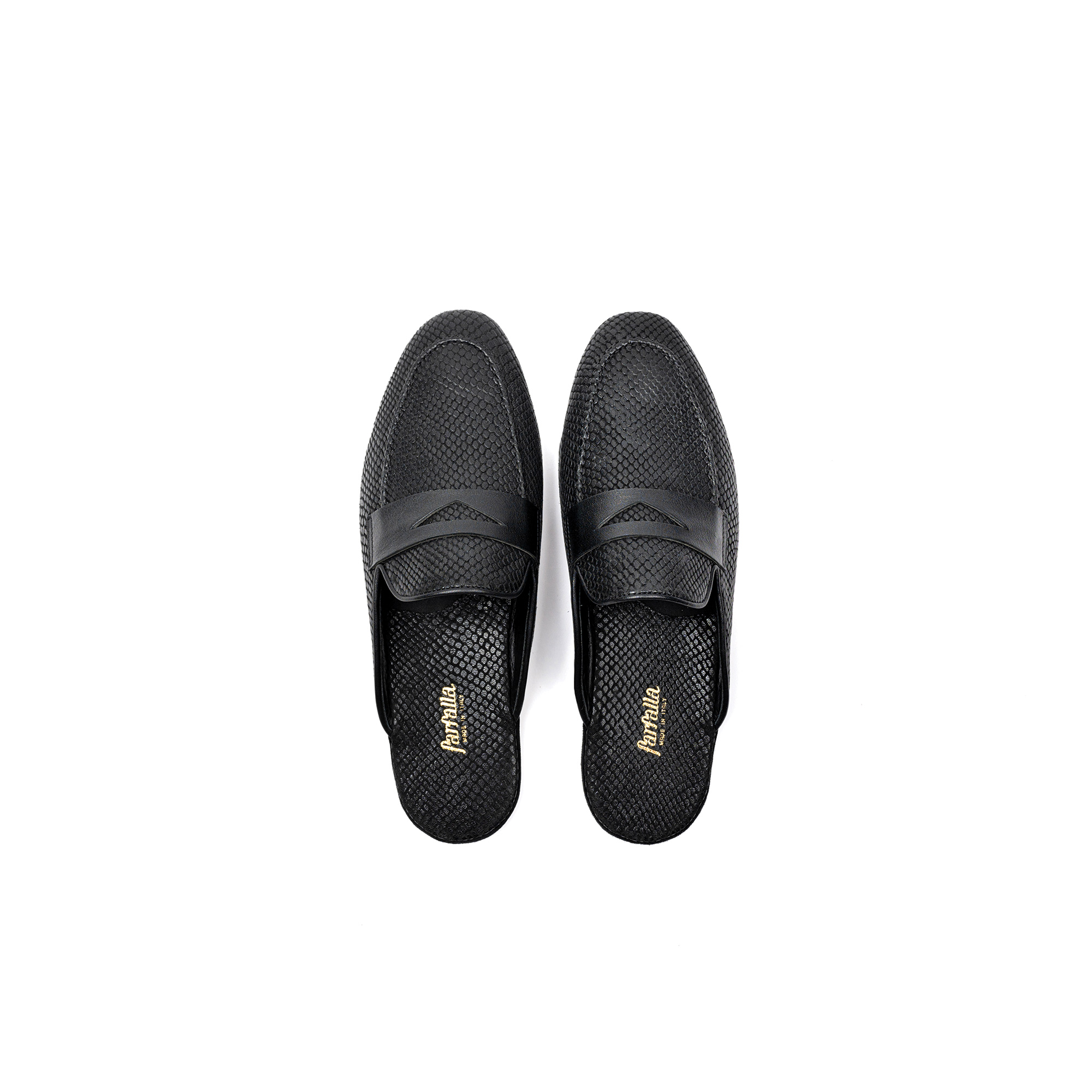 Pantofola interno lusso in pelle stampato exotic nero - Farfalla italian slippers