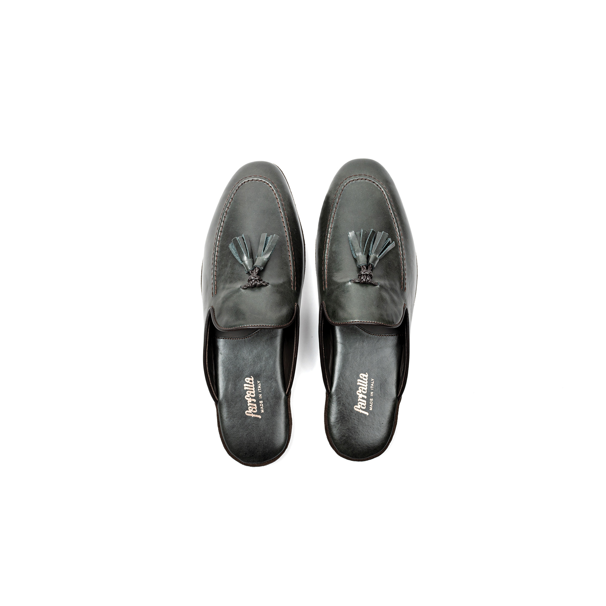 Pantofola interno classico in pelle vitello verde - Farfalla italian slippers