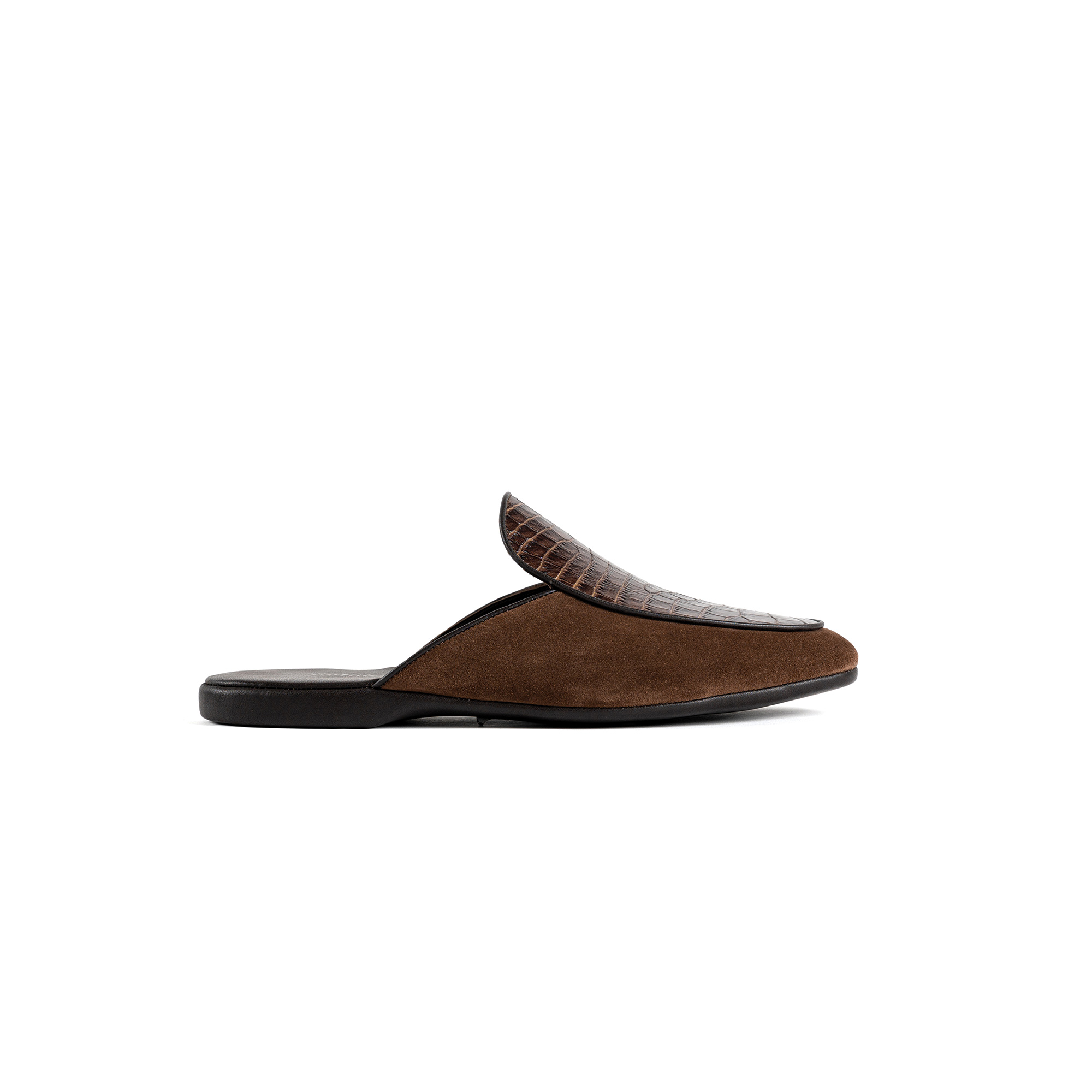 Luxury indoor slipper in dark brown velour - Farfalla italian slippers