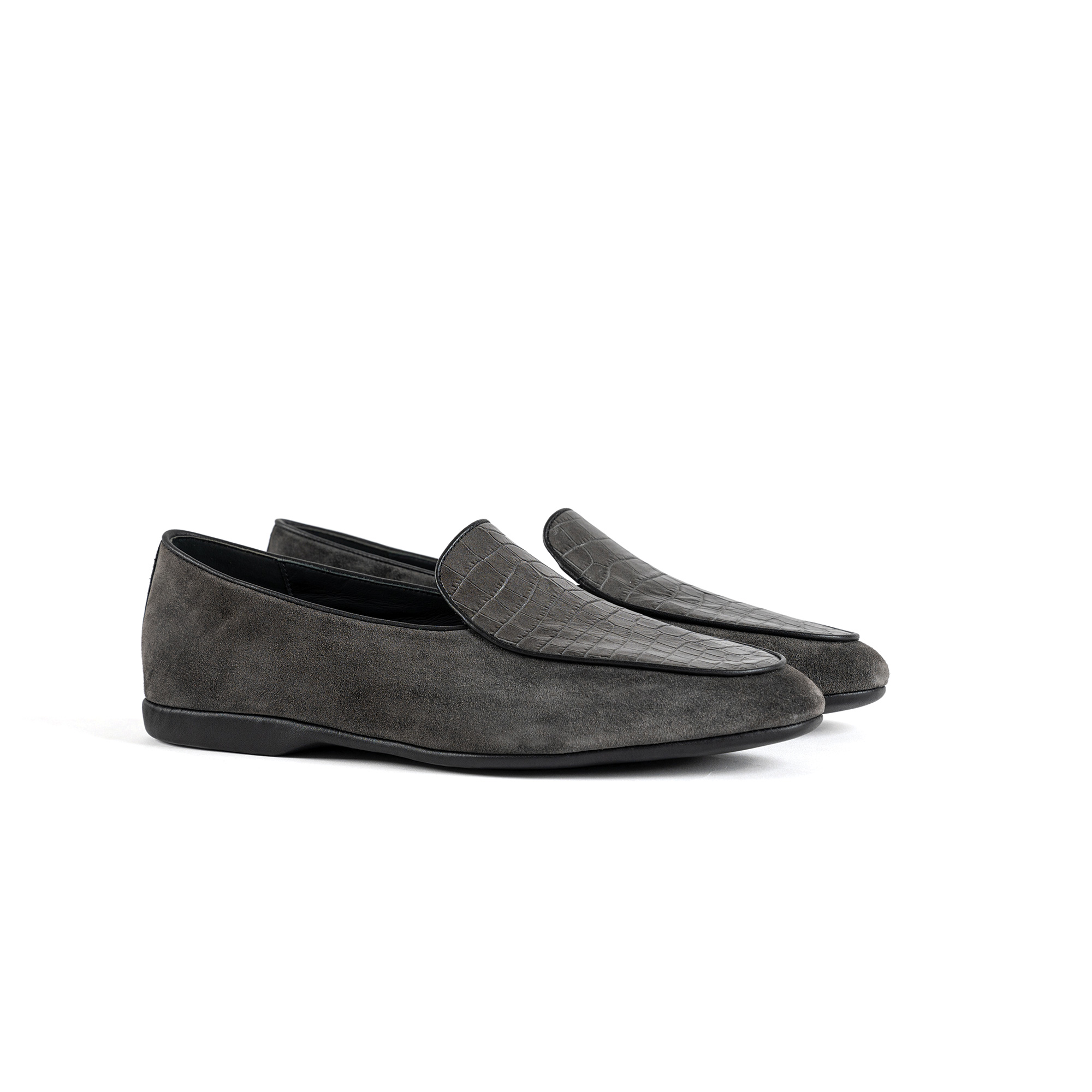 Pantofola interno lusso in velour grigio - Farfalla italian slippers