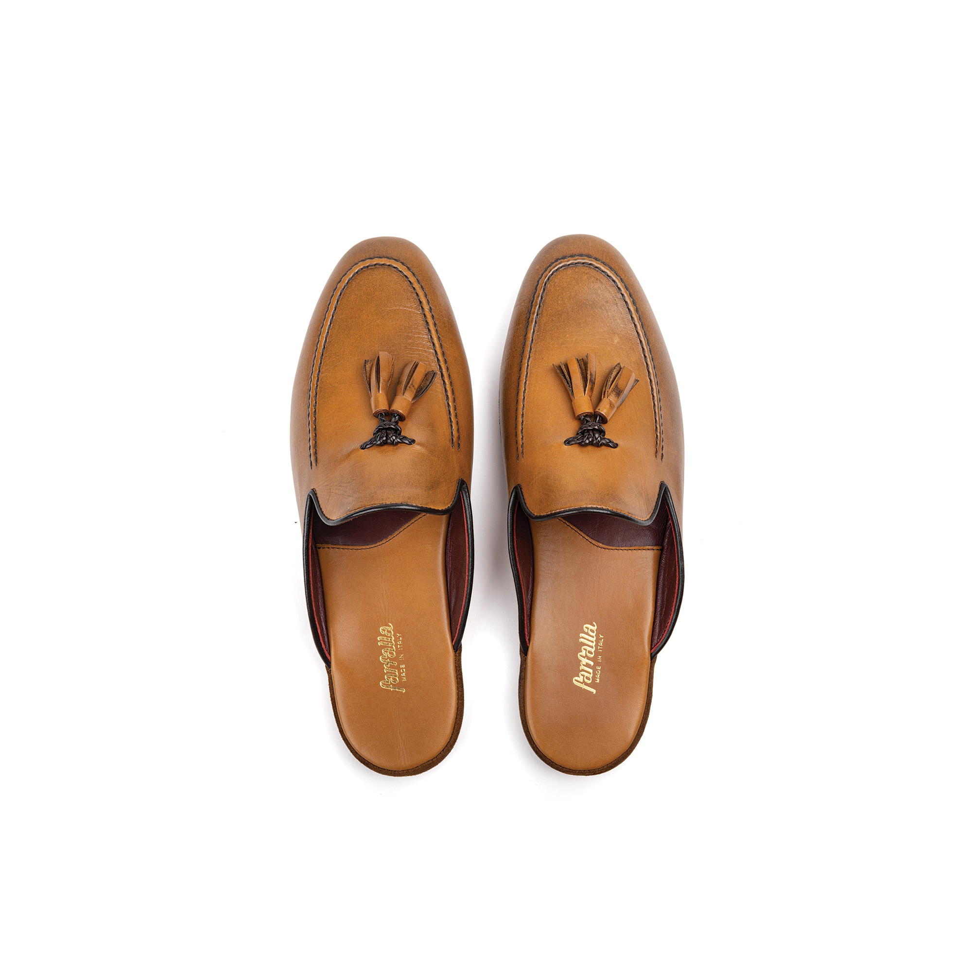 Classic indoor slipper in leather-colored calfskin - Farfalla italian slippers