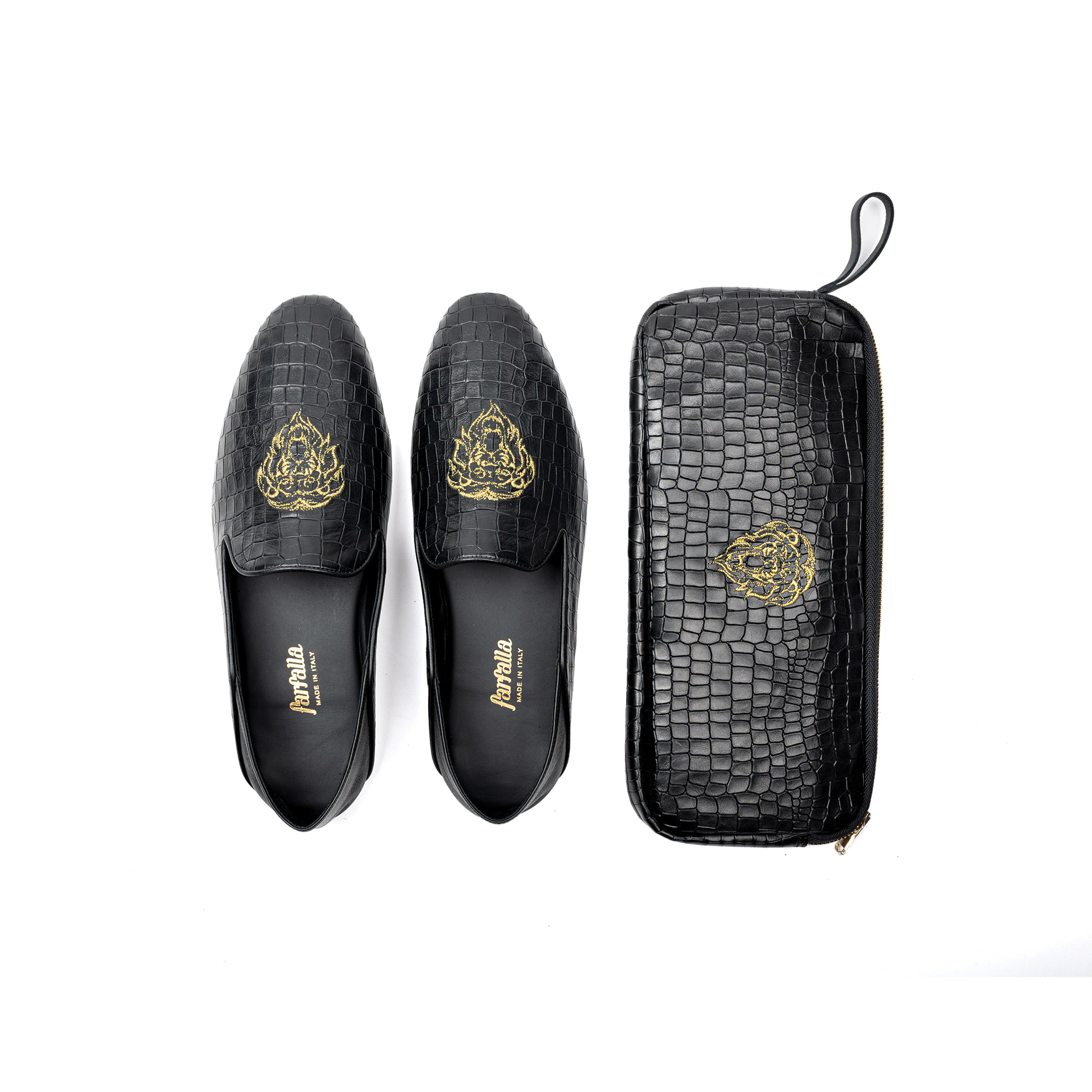 Indoor luxury closed slipper in crocodile printed leather - Farfalla italian slippers