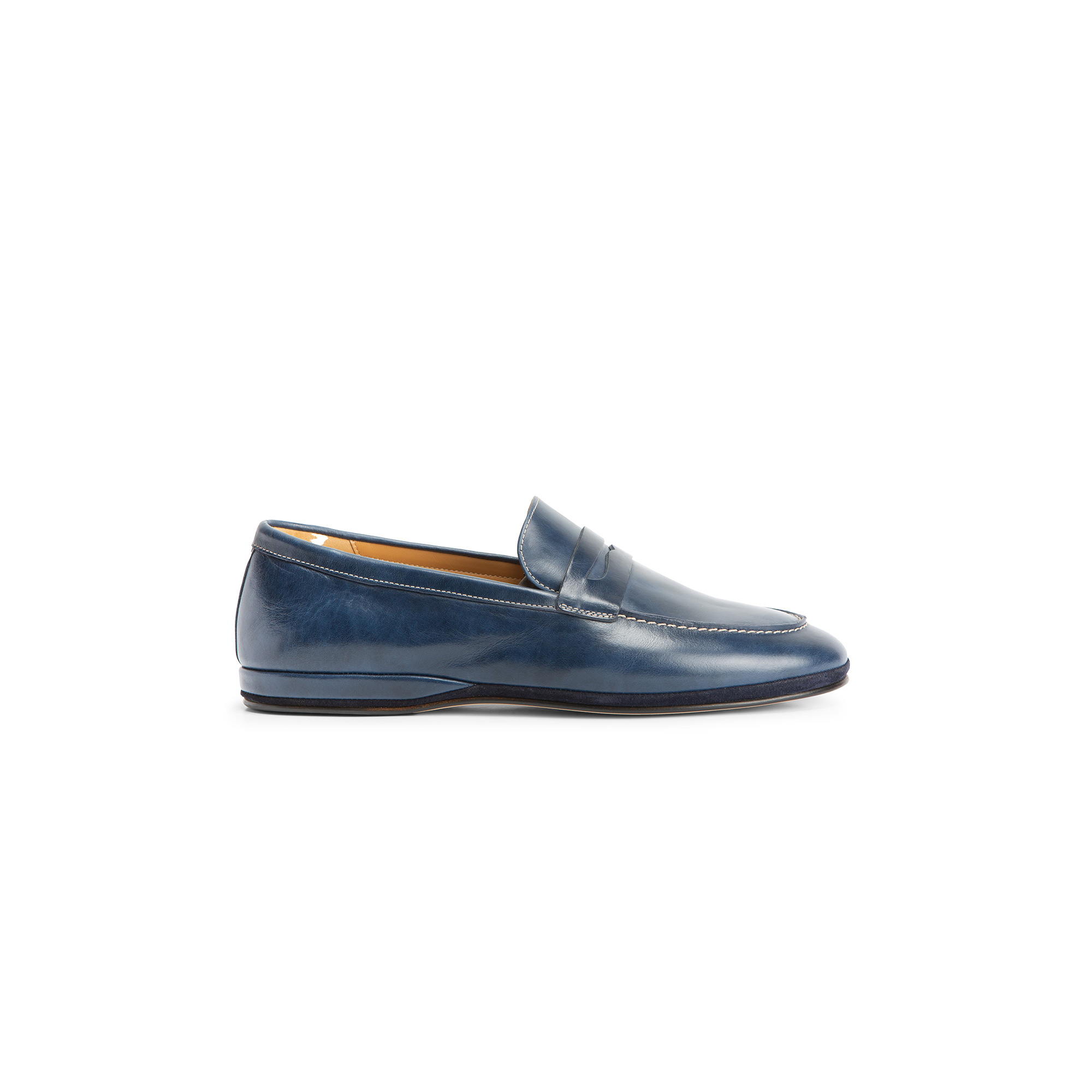 Outside closed blue calf leather slipper - Farfalla italian slippers