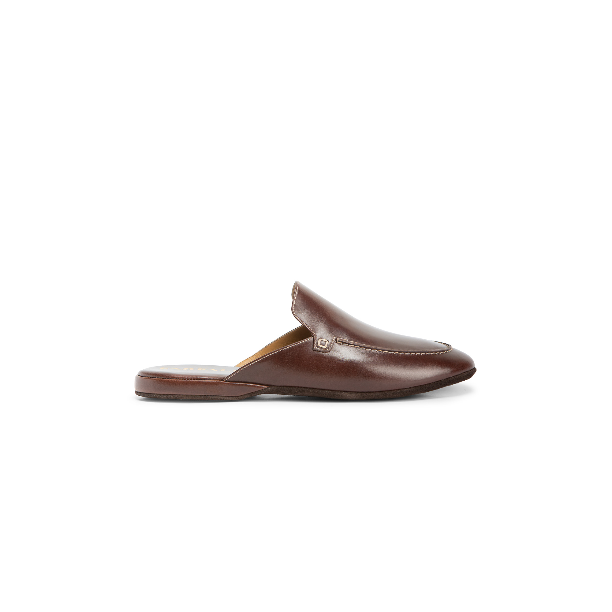 Classic indoor open dark brown calf leather slipper - Farfalla italian slippers