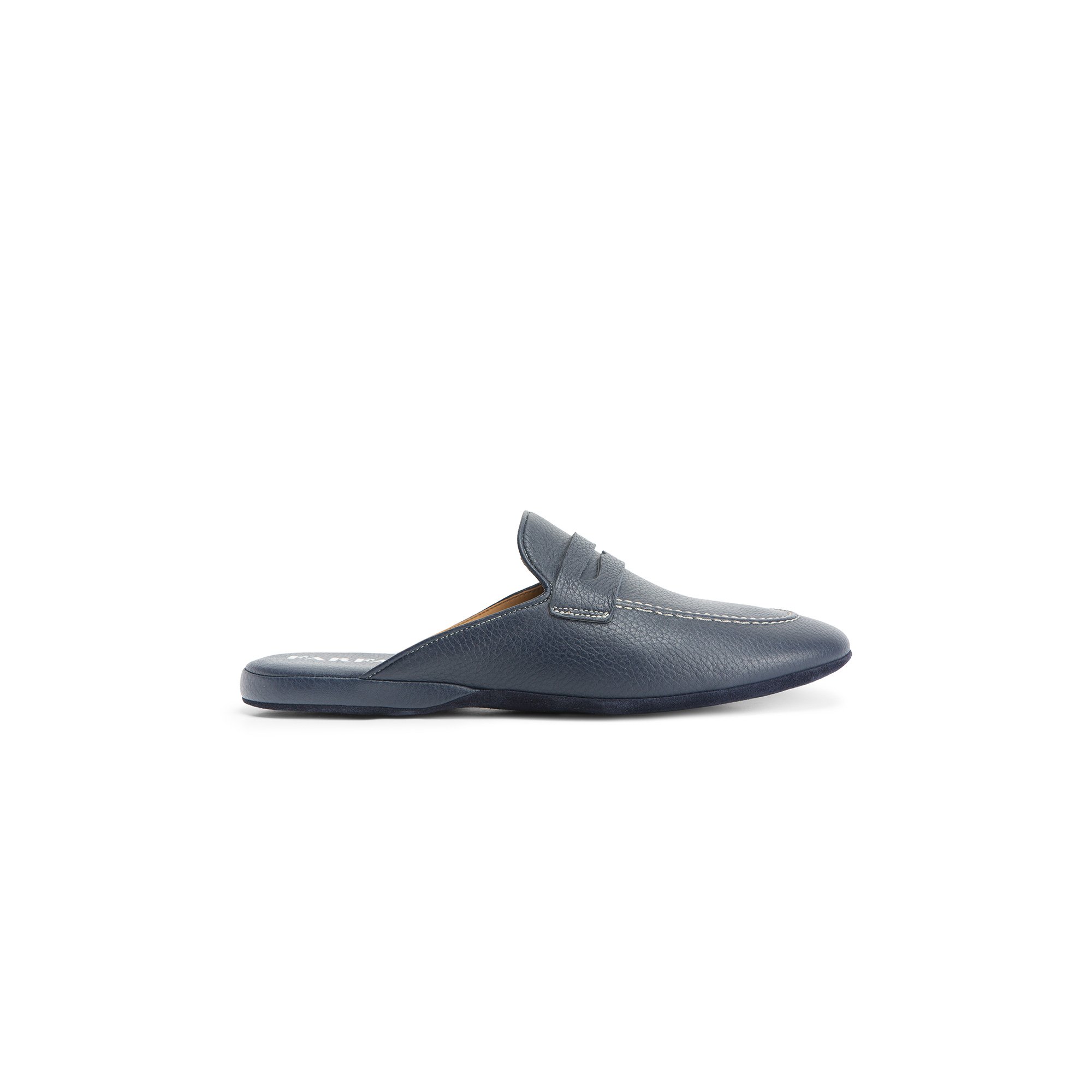 Classic indoor open night blue deer leather slipper - Farfalla italian slippers