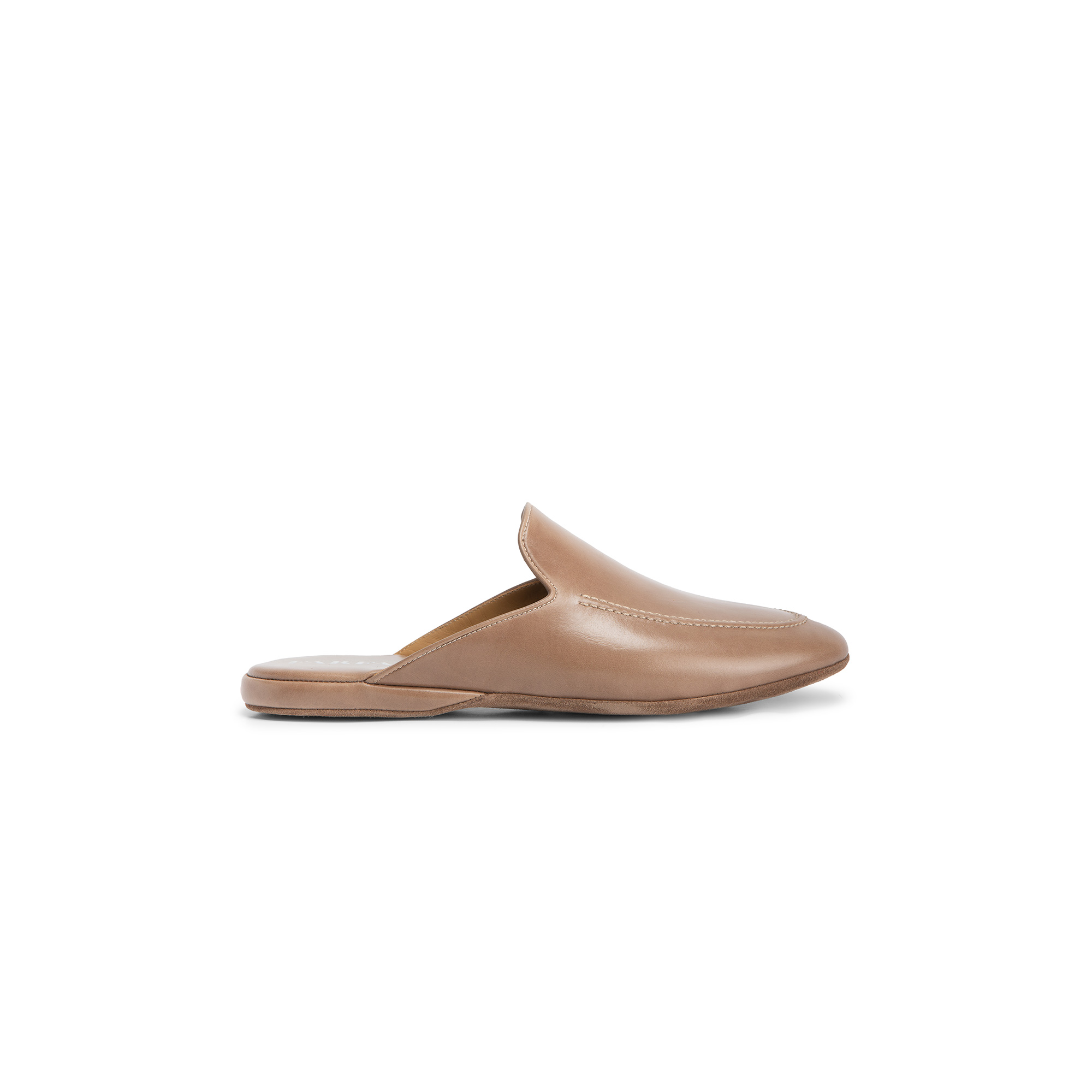 Classic indoor open taupe calf leather slipper - Farfalla italian slippers