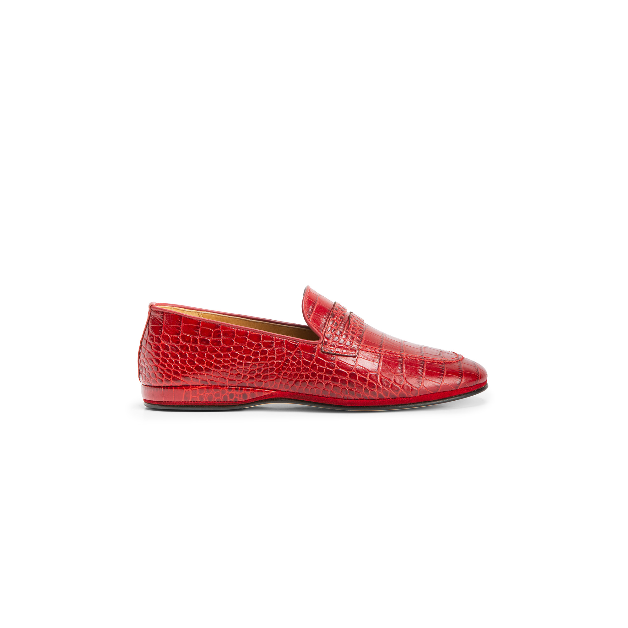 Outside closed red crocodile printed leather slipper - Farfalla italian slippers