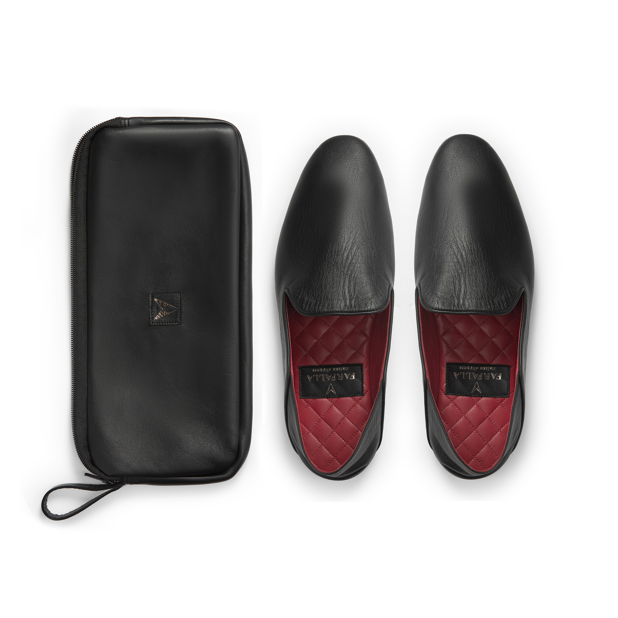 Travel indoor closed black nappa leather slipper - Farfalla italian slippers