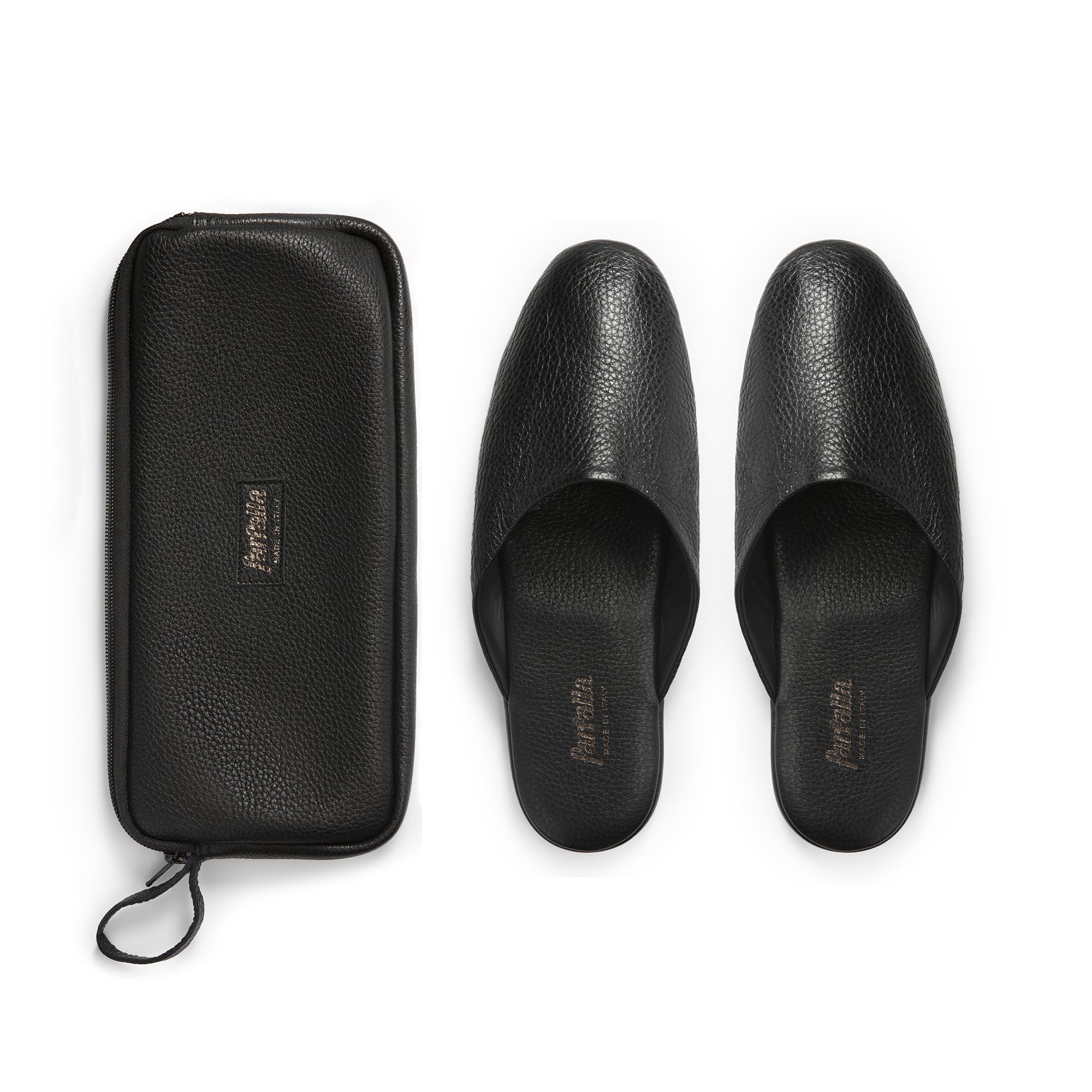 Travel indoor open black deer leather slipper - Farfalla italian slippers