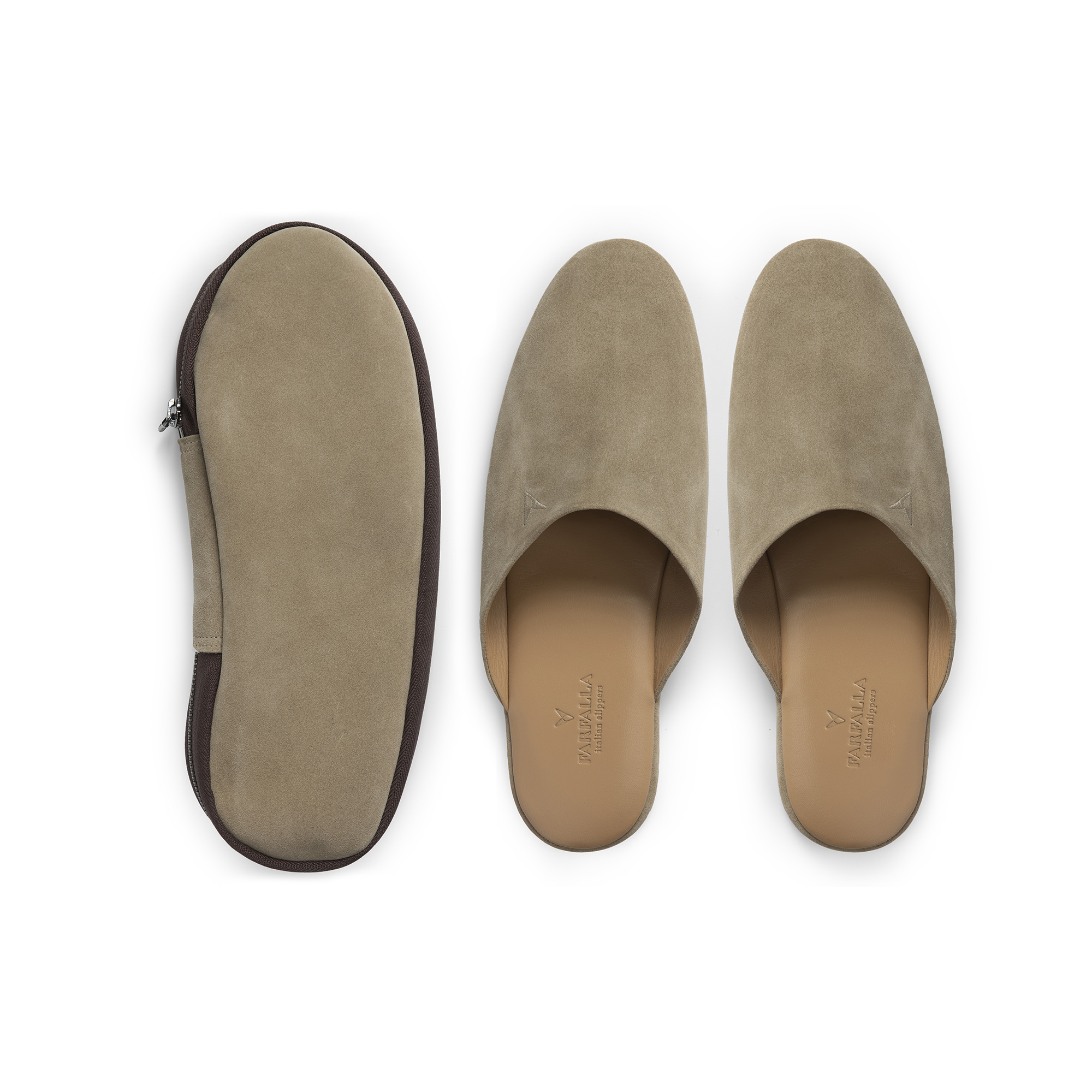 Travel indoor open caramel velour slipper - Farfalla italian slippers