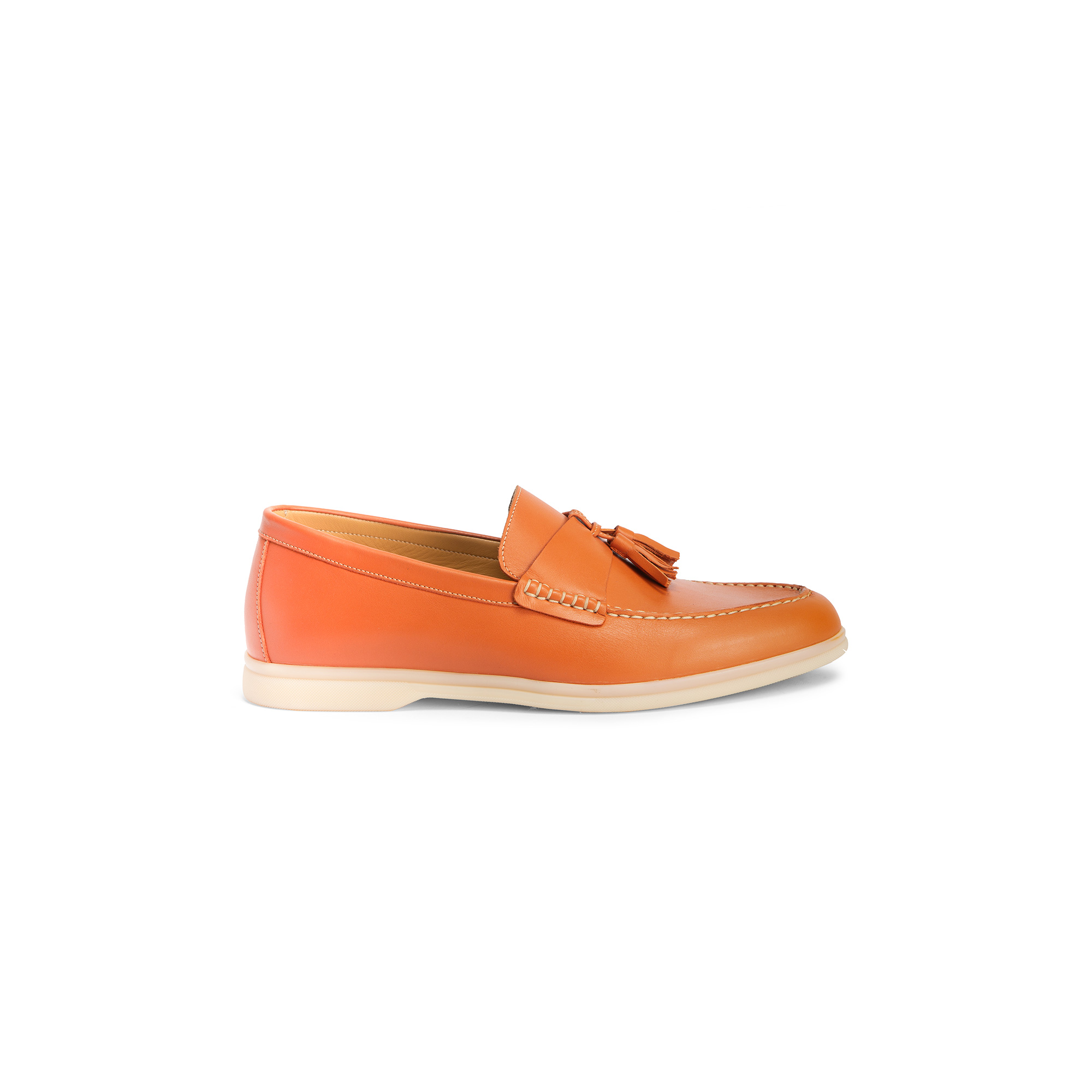Outside rubber orange calf leather moccasin - Farfalla italian slippers