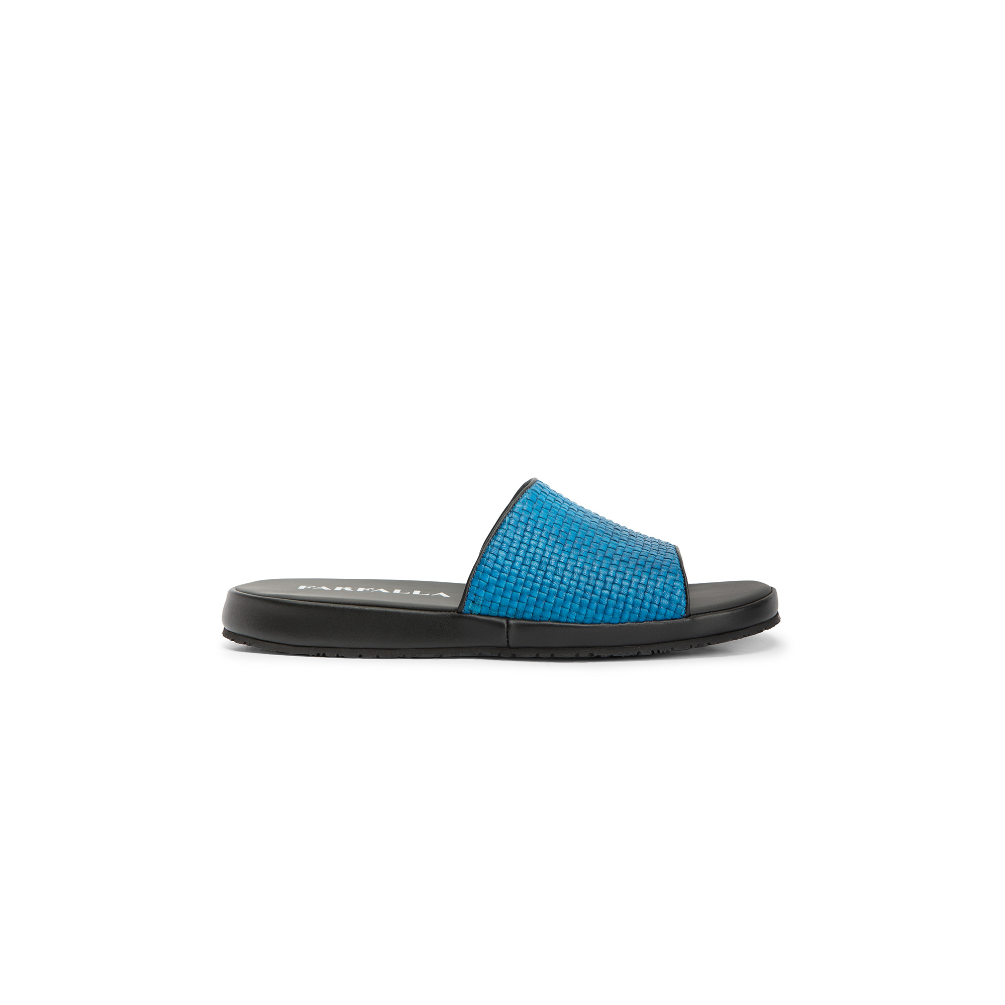 Sandalo esterno pelle intrecciata e vitello azzurro e nero - Farfalla italian slippers