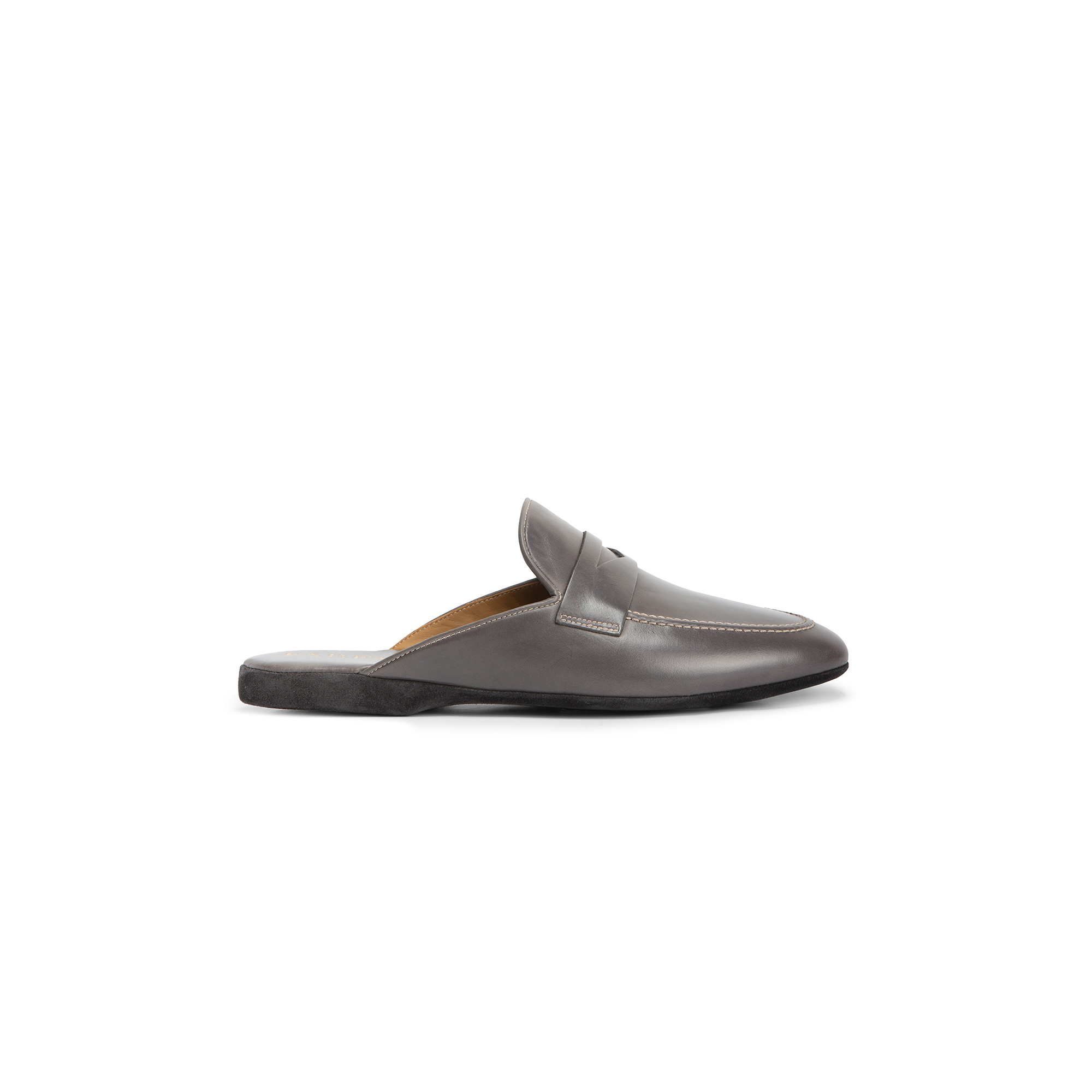 Classic indoor open grey calf leather slipper - Farfalla italian slippers