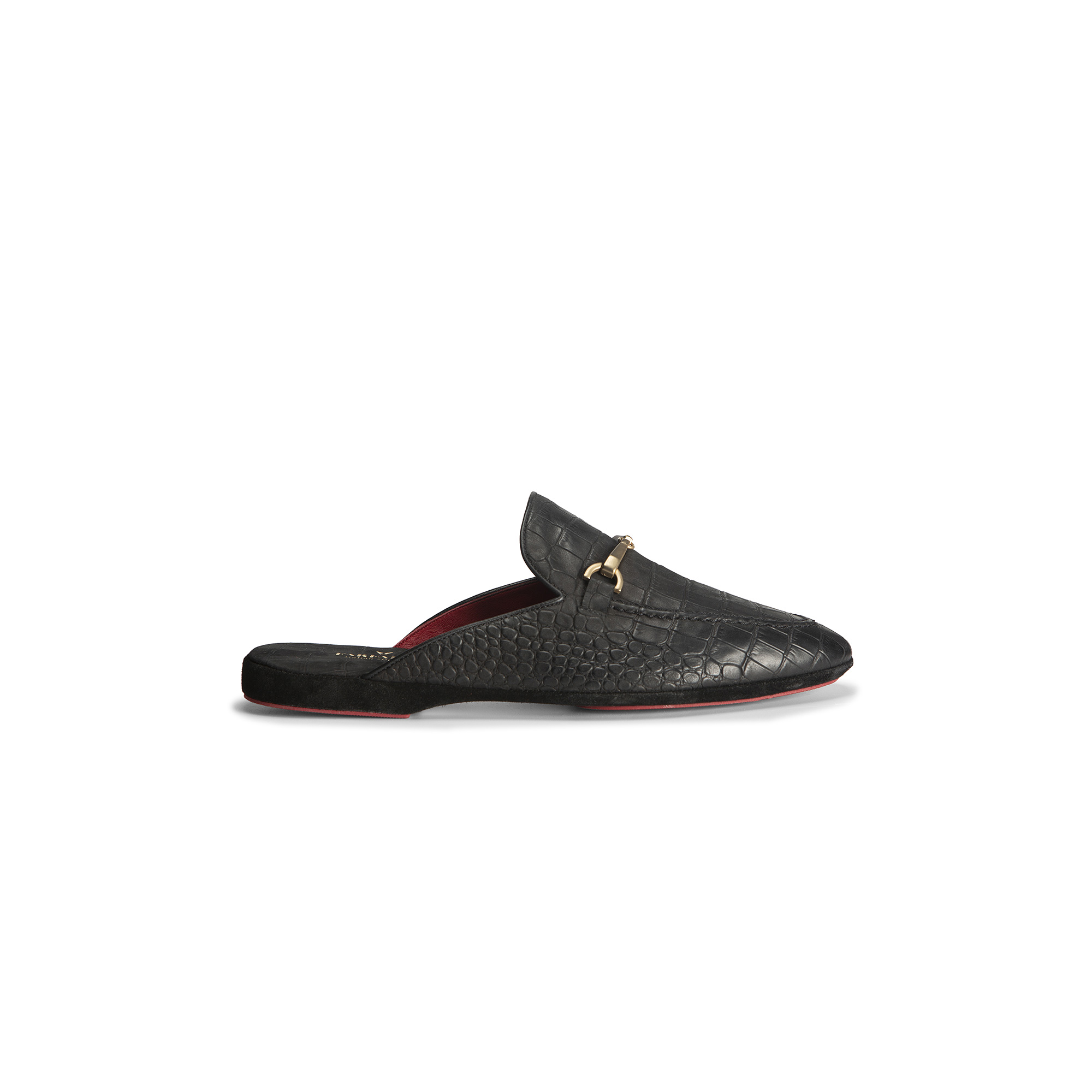 Classic indoor open black crocodile printed leather slipper - Farfalla italian slippers