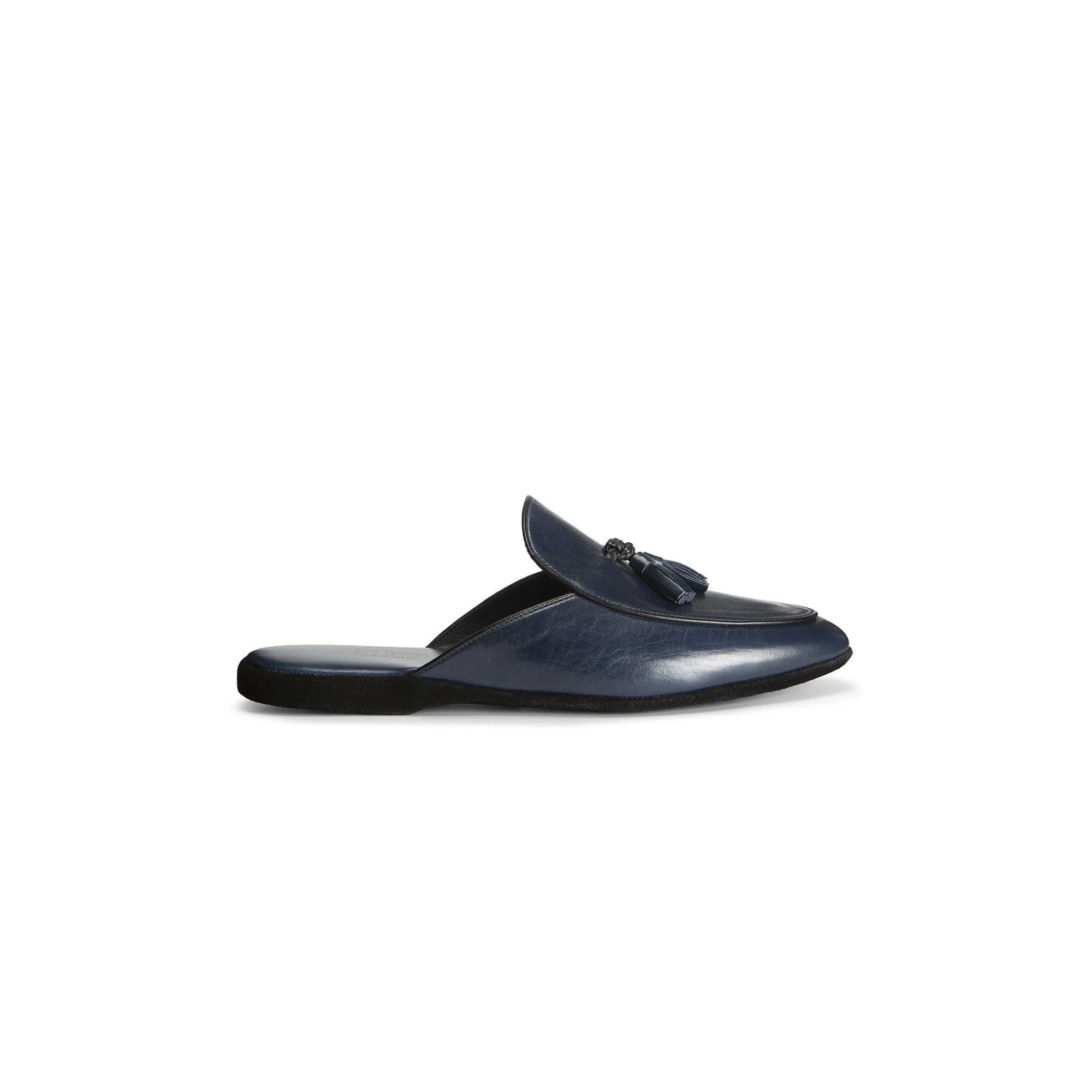 Classic indoor open blue calf leather slipper - Farfalla italian slippers