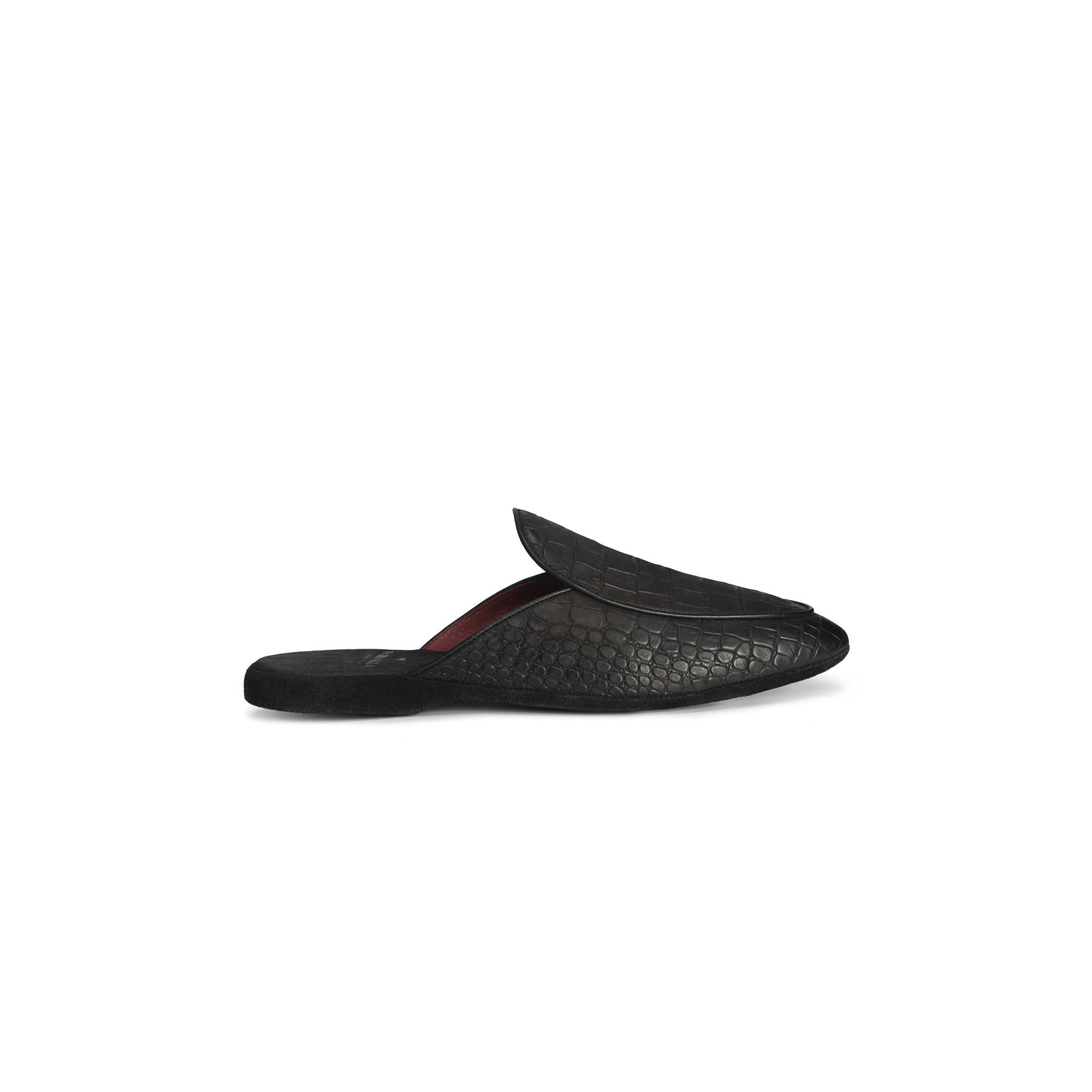 Classic indoor open black crocodile printed leather slipper - Farfalla italian slippers