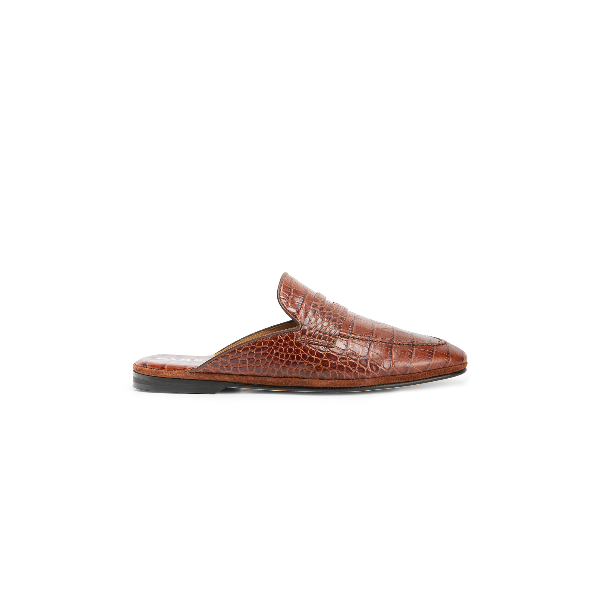 Outside open brown crocodile printed leather slipper - Farfalla italian slippers