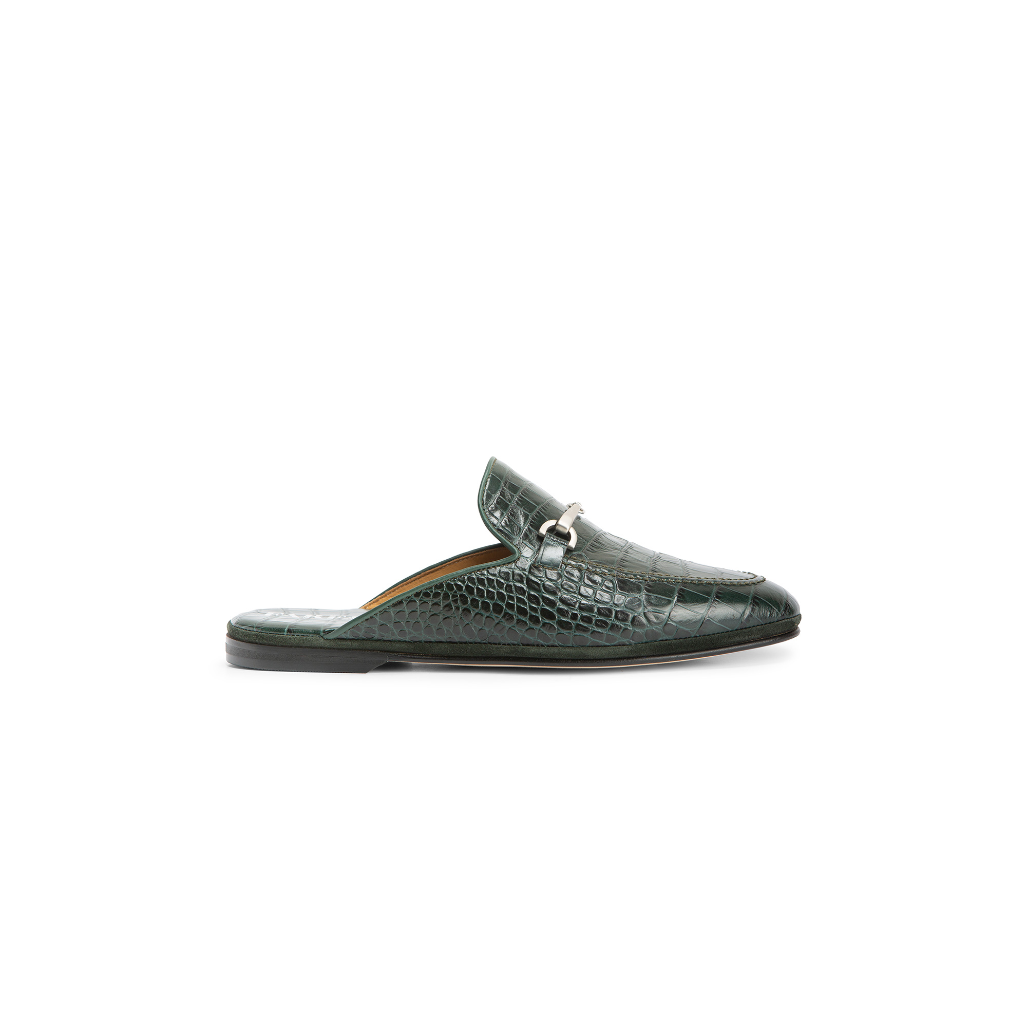 Outside open green crocodile printed leather slipper - Farfalla italian slippers